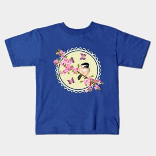 Spring Flowers And Bird Art Kids T-Shirt